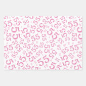 55e Birthday roze/White Random Number Pattern 55 Inpakpapier Vel (Voorkant)