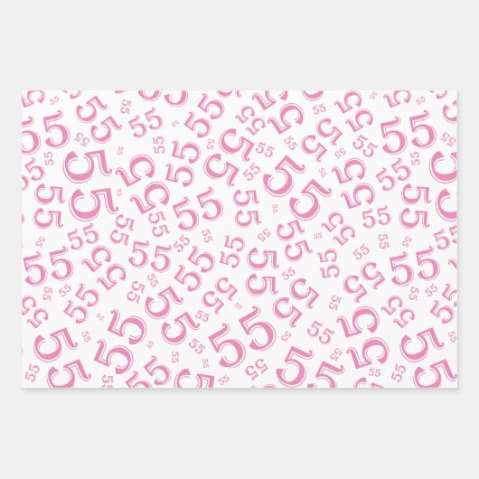 55e Birthday roze/White Random Number Pattern 55 Inpakpapier Vel (Voorkant)