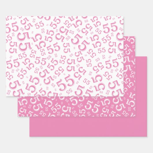 55e Birthday roze/White Random Number Pattern 55 Inpakpapier Vel (Set)