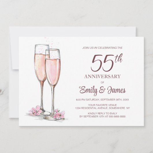 55e bruiloft Jubileum Champagne Kaart (Voorkant)