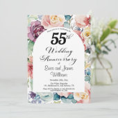 55e bruiloft Jubileum Elegant Script Floral Kaart (Staand voorkant)
