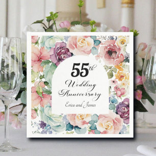 55e bruiloft Jubileum Elegant Script Floral Servet