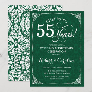 55e bruiloft Jubileum Emerald Green Damask Kaart