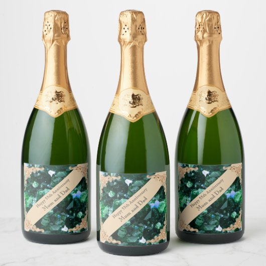 55e bruiloft Jubileum Emerald Kaart Sparkling Wijnetiket (Flessen)