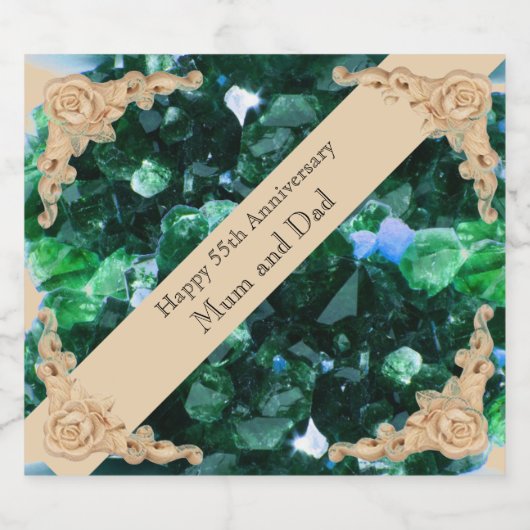 55e bruiloft Jubileum Emerald Kaart Sparkling Wijnetiket (Enkel label)