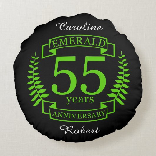 55e bruiloft JUBILEUM EMERALD Rond Kussen (Achterkant)