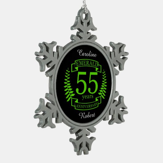 55e bruiloft JUBILEUM EMERALD Tin Sneeuwvlok Ornament (Links)