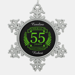 55e bruiloft JUBILEUM EMERALD Tin Sneeuwvlok Ornament
