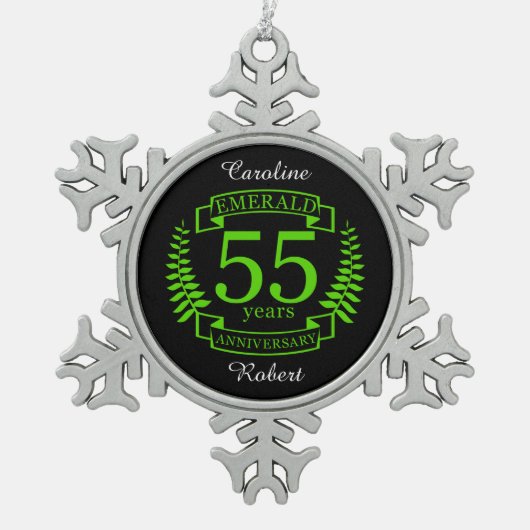 55e bruiloft JUBILEUM EMERALD Tin Sneeuwvlok Ornament (Voorkant)