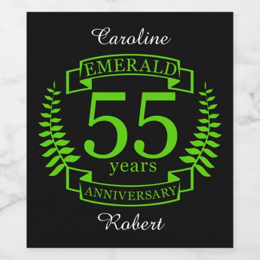55e bruiloft JUBILEUM EMERALD Wijn Etiket (Enkel label)
