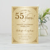 55e bruiloft Jubileum - Gold Damask Kaart (Staand voorkant)