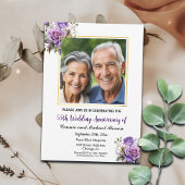 55e bruiloft Jubileum Goud Lijst Paarse Rozen Kaart