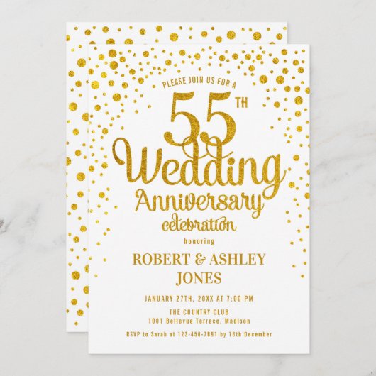 55e bruiloft Jubileum - Goud & Wit Kaart (Voorkant / Achterkant)