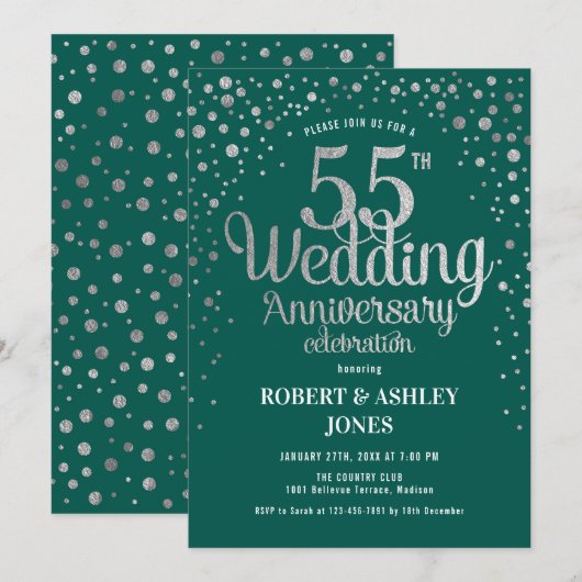 55e bruiloft Jubileum - Groen & Zilver Kaart (Voorkant / Achterkant)