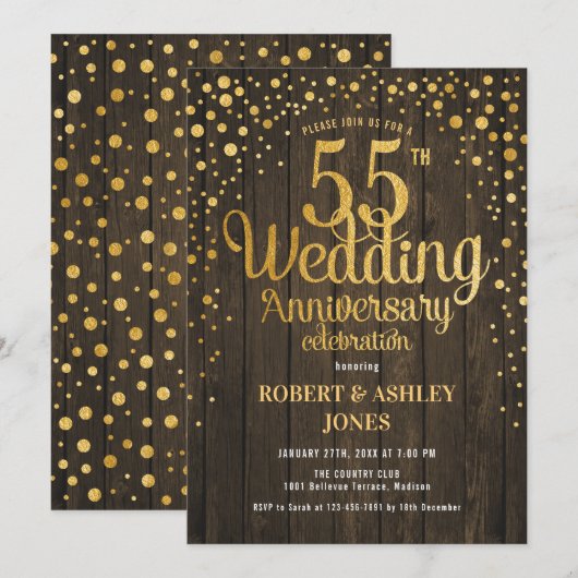 55e bruiloft Jubileum - Hout & Goud Kaart (Voorkant / Achterkant)