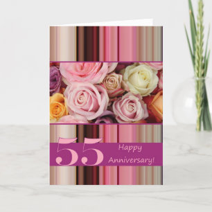 55e bruiloft Jubileum kaart - Pastel rozen stripe