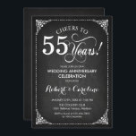 55e bruiloft Jubileum - Krijtbord Wit Kaart<br><div class="desc">55e bruiloft Jubileum. Elegant retro  ontwerp met zwart krijtbordpatroon en wit scriptlettertype. Hoera voor 55 jaar! Kan worden gepersonaliseerd in elk jaar van het huwelijk! Stuur me een bericht als je nog meer maatwerk nodig hebt.</div>
