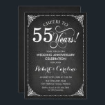 55e bruiloft Jubileum - Krijtbord Wit Kaart<br><div class="desc">55e bruiloft Jubileum. Elegant retro  ontwerp met zwart krijtbordpatroon en wit scriptlettertype. Hoera voor 55 jaar! Kan worden gepersonaliseerd in elk jaar van het huwelijk! Stuur me een bericht als je nog meer maatwerk nodig hebt.</div>