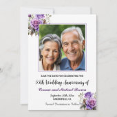 55e bruiloft Jubileum Paarse Rozen Foto Save The Date (Voorkant)