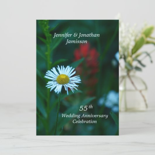 55e bruiloft Jubileum Party Witte Daisy Namen Kaart (Staand voorkant)