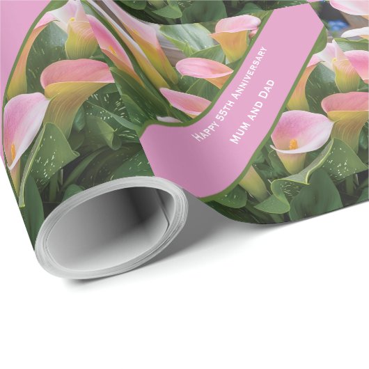 55e bruiloft Jubileum Pink Calla Lily Cadeaupapier (Rol Hoek)