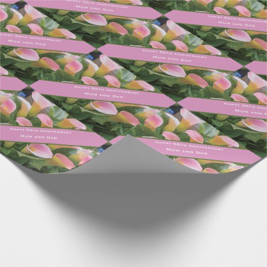 55e bruiloft Jubileum Pink Calla Lily Cadeaupapier (Hoek)