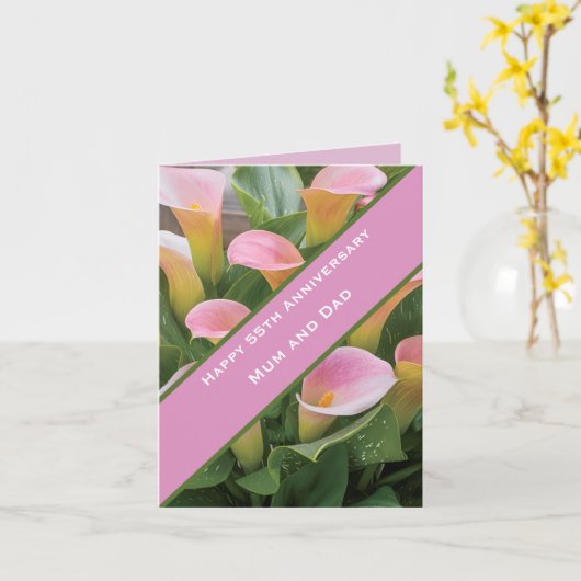 55e bruiloft Jubileum Pink Calla Lily Kaart (Gele Bloem)