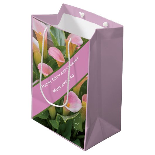 55e bruiloft Jubileum Pink Calla Lily Medium Cadeauzakje (Voorkant Gekanteld)