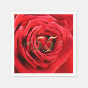 55e bruiloft Jubileum Rode rozen Hart Elegant Servet