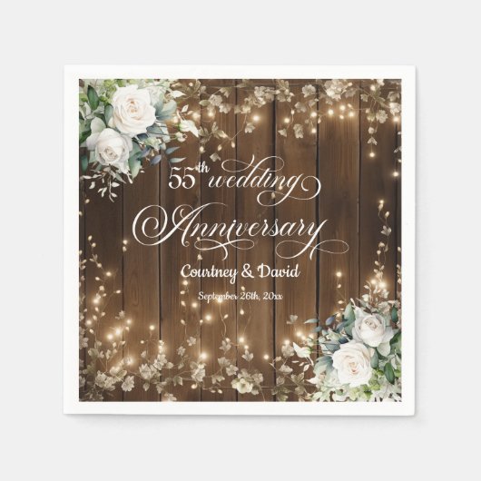 55e bruiloft Jubileum Rustieke String Lights Servet (Voorkant)