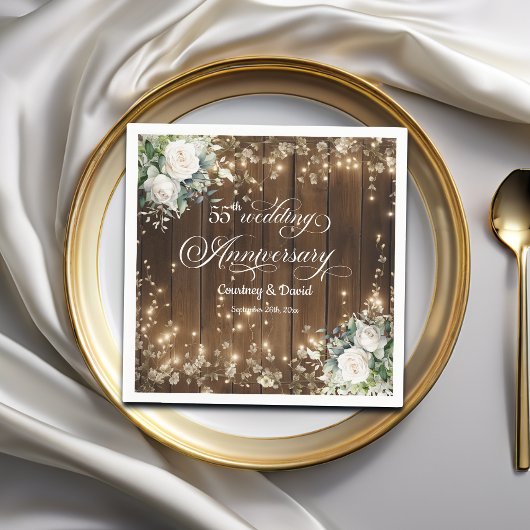 55e bruiloft Jubileum Rustieke String Lights Servet