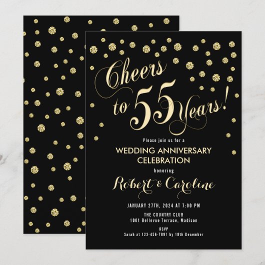 55e bruiloft Jubileum - Zwart & Goud Kaart (Voorkant / Achterkant)