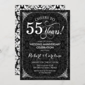 55e bruiloft Jubileum - Zwart Wit Damask Kaart (Voorkant / Achterkant)