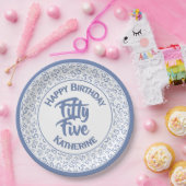 55e Cool Random Number Patroon Blauw/Wit Papieren Bordje (Feest)