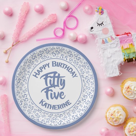 55e Cool Random Number Patroon Blauw/Wit Papieren Bordje (Feest)