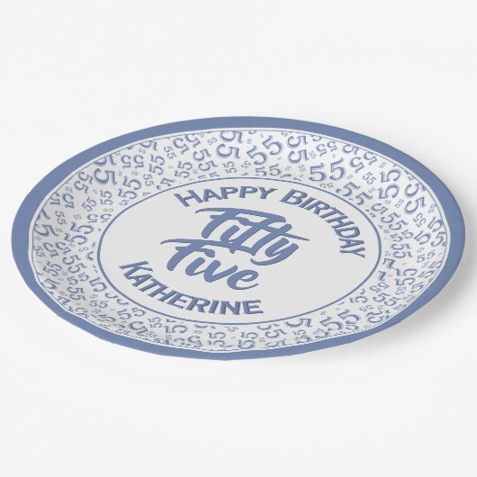 55e Cool Random Number Patroon Blauw/Wit Papieren Bordje (Gekanteld)