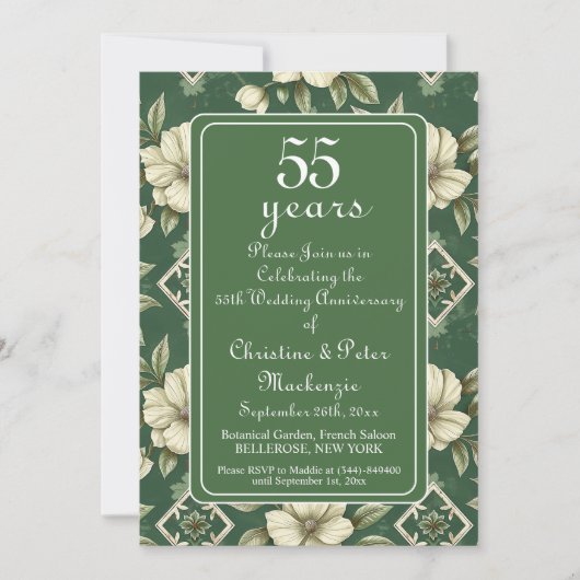 55e Emerald Ivoor Floral Wedding Jubileum Kaart (Voorkant)