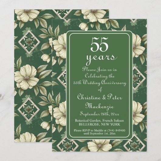 55e Emerald Ivoor Floral Wedding Jubileum Kaart (Voorkant / Achterkant)