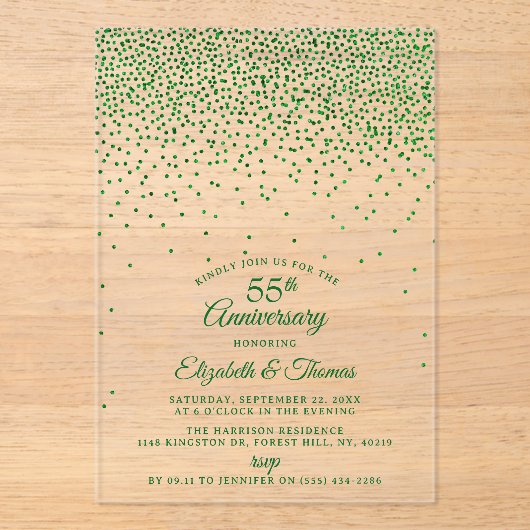 55e Emerald Wedding Jubileum Acryl Uitnodigingen (Voorkant)