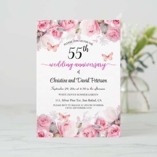 55e Emerald Wedding Jubileum Blush Rozen Kaart (Staand voorkant)
