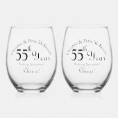 55e Emerald-Wedding Jubileum Handtekening Script Wijnglas Zonder Voet (Voorkant)