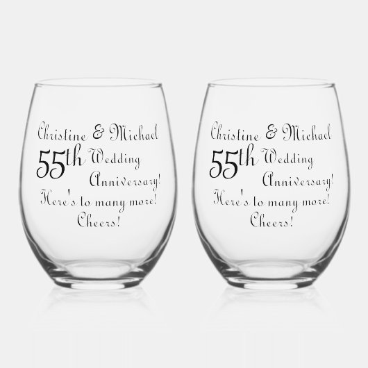 55e Emerald Wedding Jubileum Handtekening Script Wijnglas Zonder Voet (Voorkant)