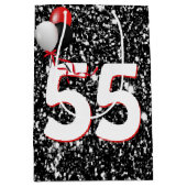 55e geboortedag ballonnen op zwarte glitter medium cadeauzakje (Voorkant)