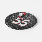 55e geboortedag ballonnen op zwarte glitter papieren bordje (Gekanteld)