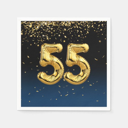 55e gouden ballonnen en Confetti Napkins Servet (Voorkant)