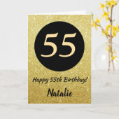 55e Happy Birthday Zwart en Goud Glitter Kaart (Gele Bloem)