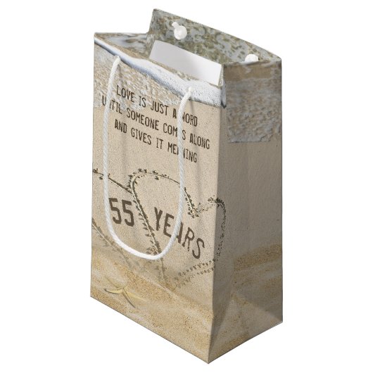 55e Jubileum Beach Hearts and Starfish Klein Cadeauzakje (Voorkant Gekanteld)