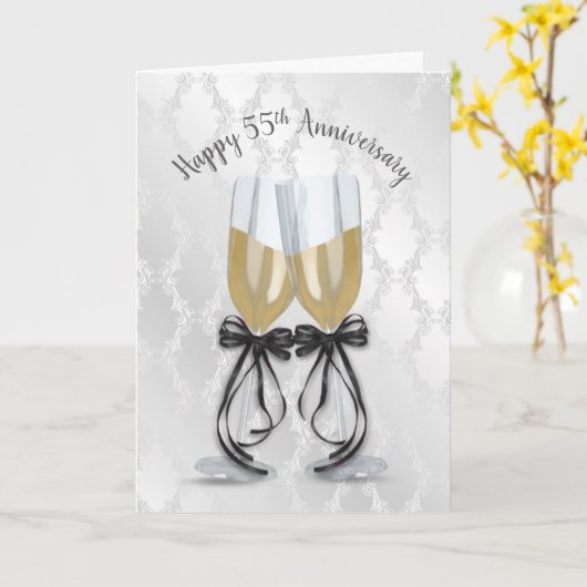 55e Jubileum Champagne Toast Kaart (Gele Bloem)