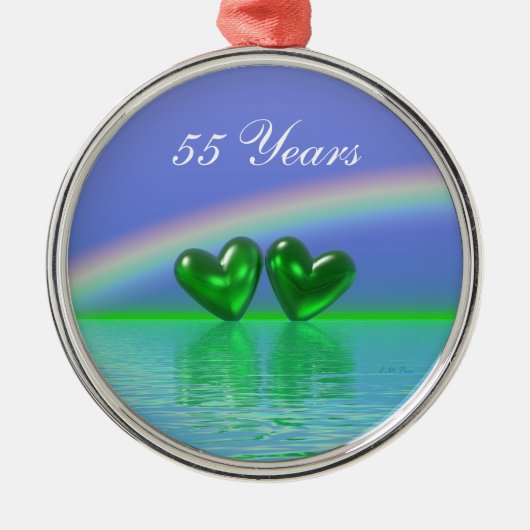 55e Jubileum Emerald Hearts Metalen Ornament (Voorkant)