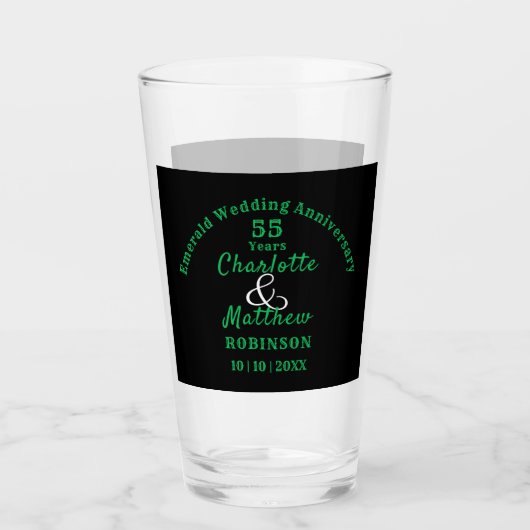 55e Jubileum Emerald Wedding Gift Personalized Glas (Voorkant)